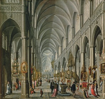 Interieur van een gotische kerk, 1596-97 door Paul Vredeman de Vries